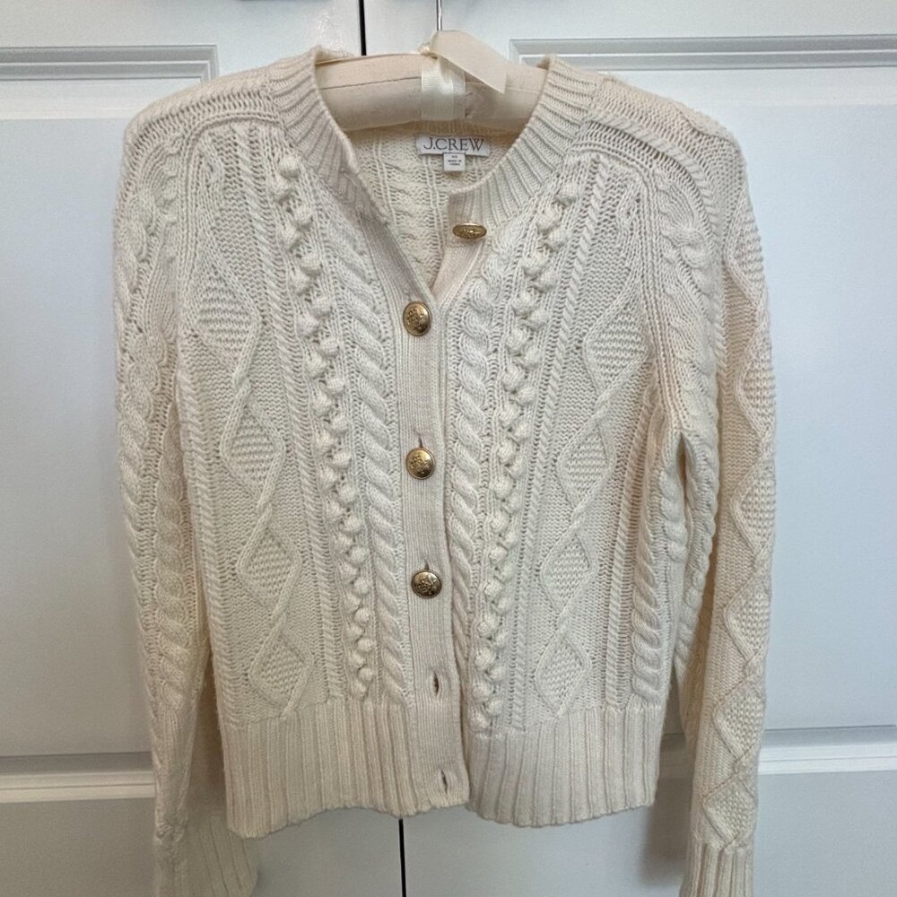 J.Crew Cream Cable Knit Cardigan with Gold Buttons